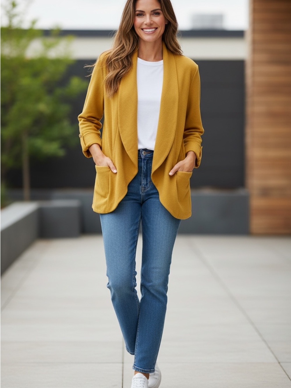 Bar lll Daydream Husk Open Front Cardigan in Mustard